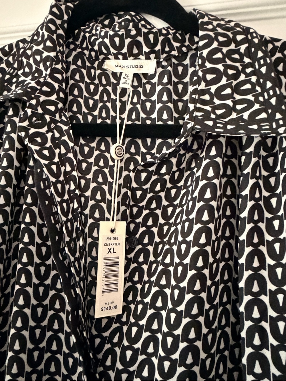 *NWT* MAXSTUDIO Printed Long Sleeve Tiered Midi Dress - Black & White - Picture 3 of 3